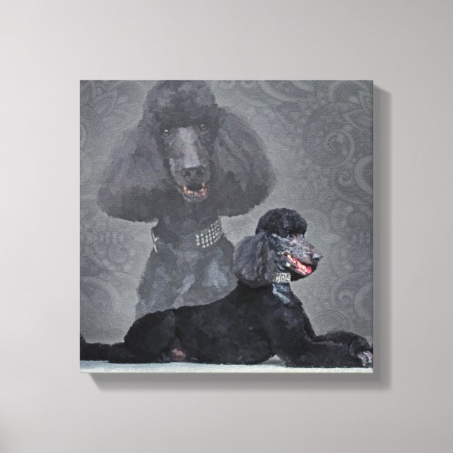 Elegant Black Standard Poodle Composition Canvas Print (Front)