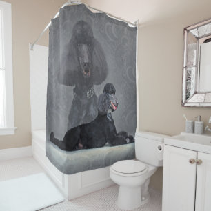 Elegant Black Standard Poodle Composition Shower Curtain
