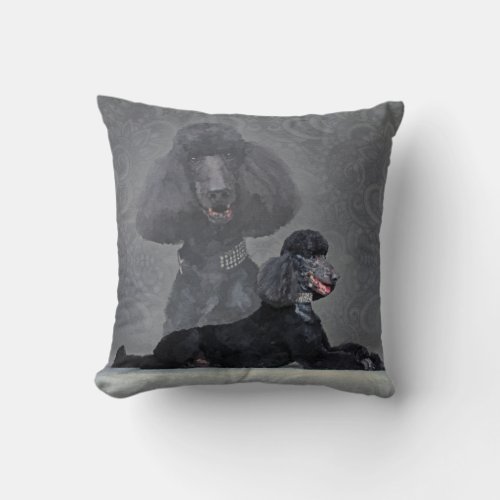 Elegant Black Standard Poodle Composition Throw Pillow