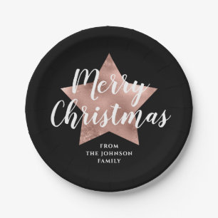 Elegant Black Star Merry Christmas  Paper Plates