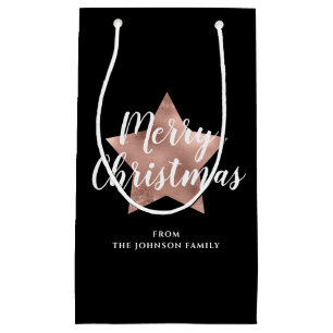 Elegant Black Star Merry Christmas Small Gift Bag