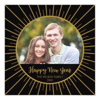 Elegant Black Starburst Happy New Year Magnetic Card