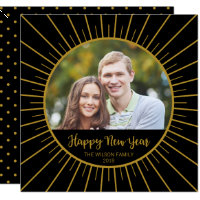 Elegant Black Starburst Happy New Year Photo Card