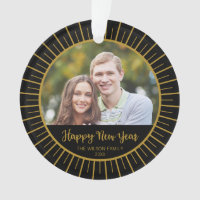 Elegant Black Starburst Happy New Year Photo Ornament