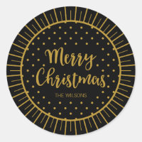 Elegant Black Starburst Script Merry Christmas Classic Round Sticker