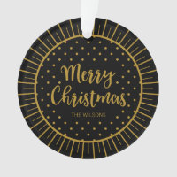 Elegant Black Starburst Script Merry Christmas Ornament