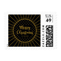Elegant Black Starburst Script Merry Christmas Postage