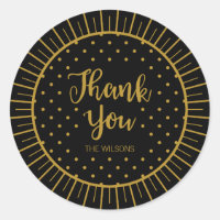 Elegant Black Starburst Script Thank You Holiday Classic Round Sticker