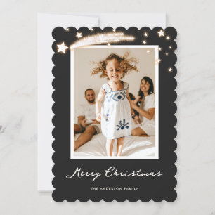 Elegant Black Starry Photo Merry Christmas Card