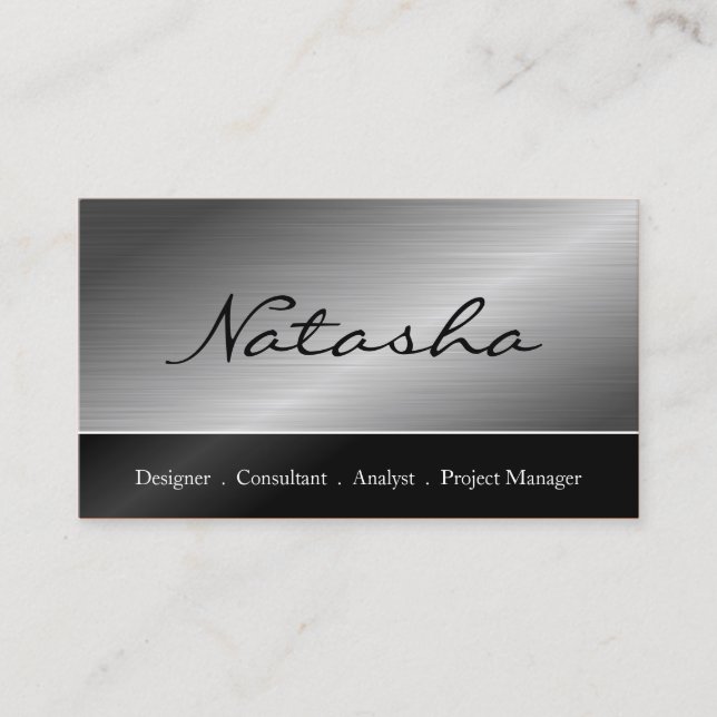 Elegant Black Steel Script Font Business Card (Front)