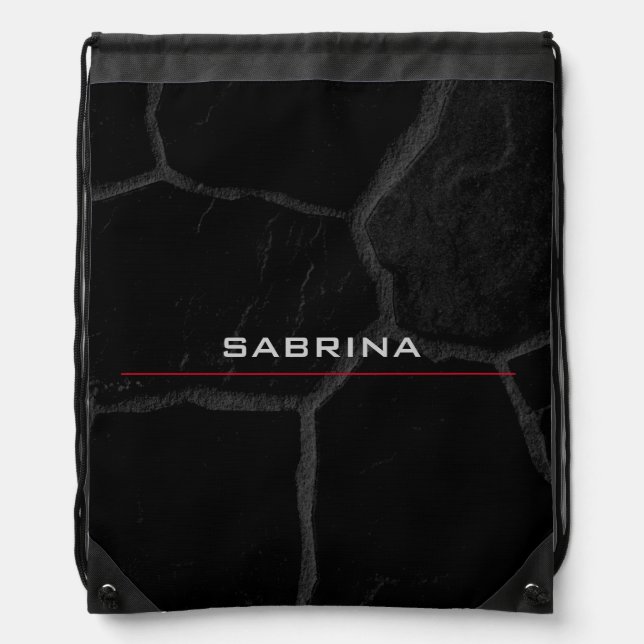 Elegant Black Stone Minimalist Stylish Modern Drawstring Bag (Front)