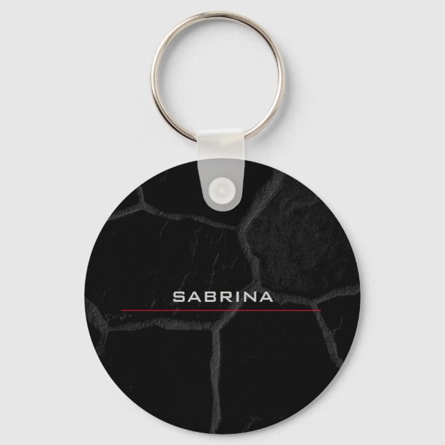 Elegant Black Stone Minimalist Stylish Modern Keychain (Front)