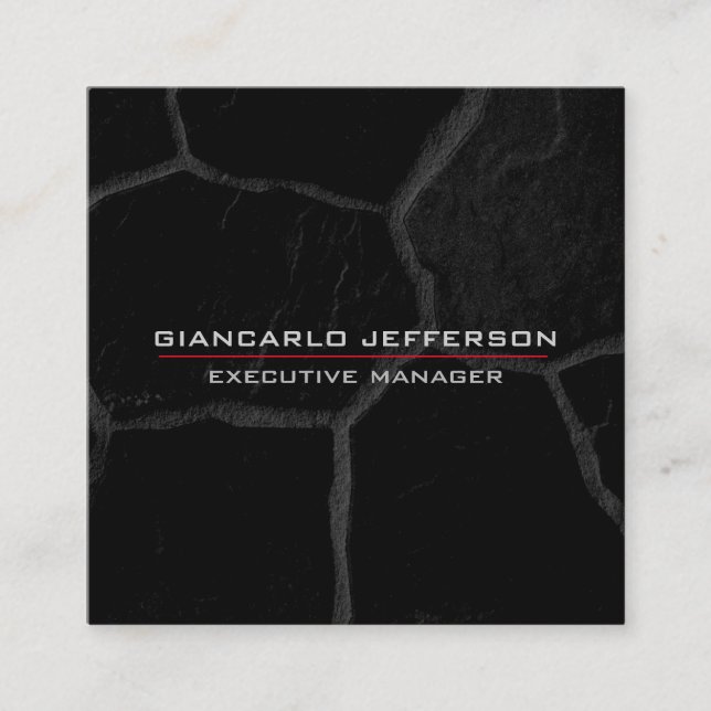 Elegant Black Stone Minimalist Stylish Modern Square Business Card (Front)