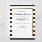 Elegant Black Stripe Gold Bridesmaids Luncheon Invitation (Front)
