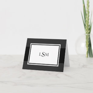 Elegant Black Stripe Monogram Note Cards
