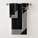 Elegant Black Stripe White Geometrical Bath Towel Set at Zazzle