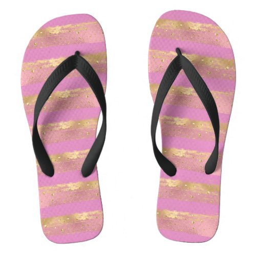 Elegant Black Striped Pink Gold Flip Flops