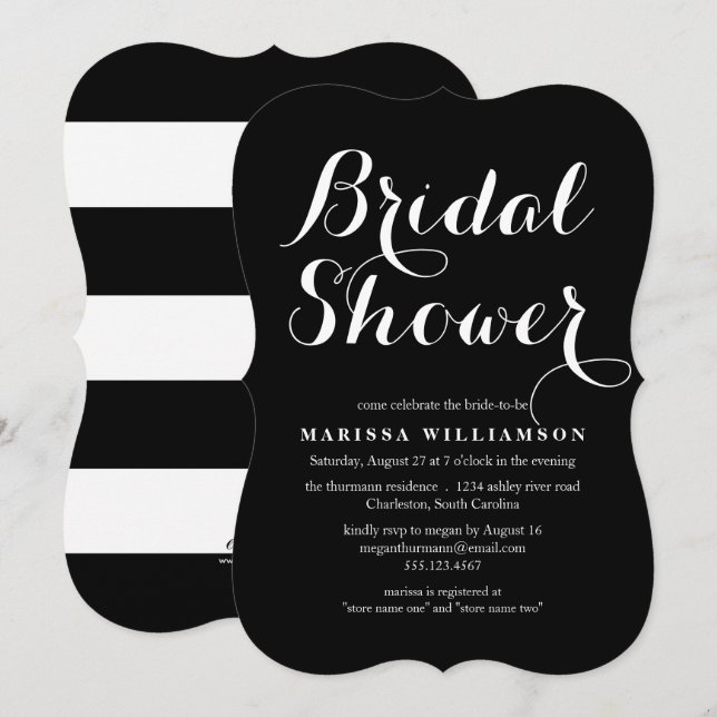 Elegant Black Stripes Bridal Shower Invitation (Front/Back)