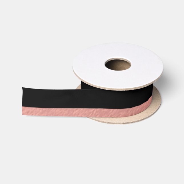 Elegant Black Stripes Coral Pink Foil Printed Satin Ribbon (Spool)