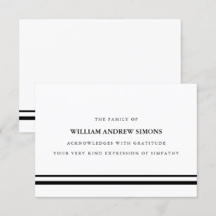 Elegant Black Stripes Funeral Sympathy Thank You Invitation