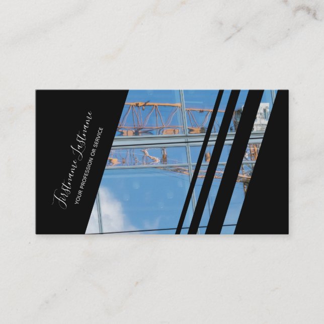 Elegant black stripes glass facade office building business card (Front)