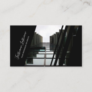Elegant black stripes glass facade office building business card