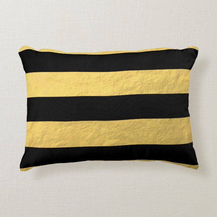 Elegant Black Stripes Gold Foil Printed Decorative Pillow Zazzle