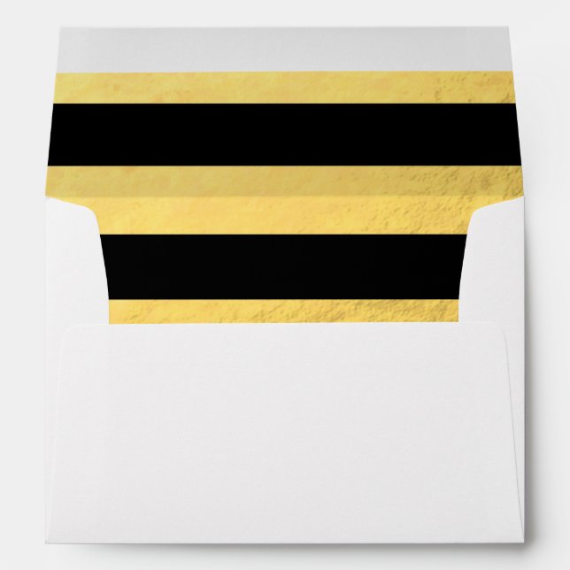 Elegant Black Stripes Gold Foil Printed Envelope (Back (Bottom))