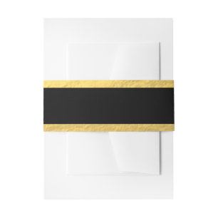 Elegant Black Stripes Gold Foil Printed Invitation Belly Band