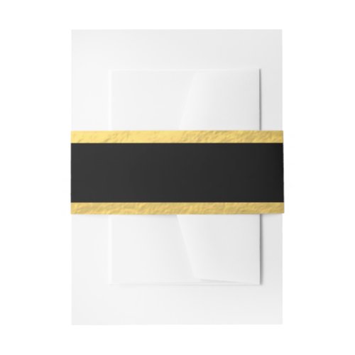 Elegant Black Stripes Gold Foil Printed Invitation Belly Band