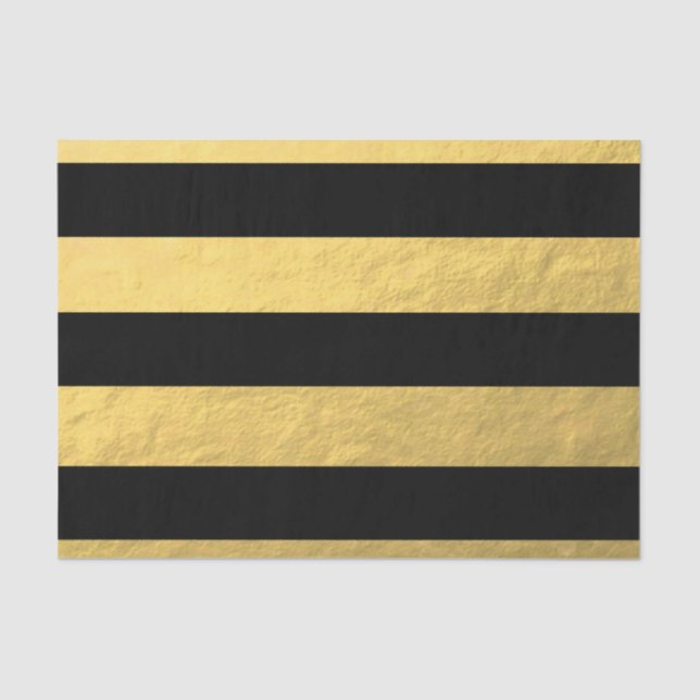 Elegant Black Stripes Gold Foil Printed Tissue Paper (Front)