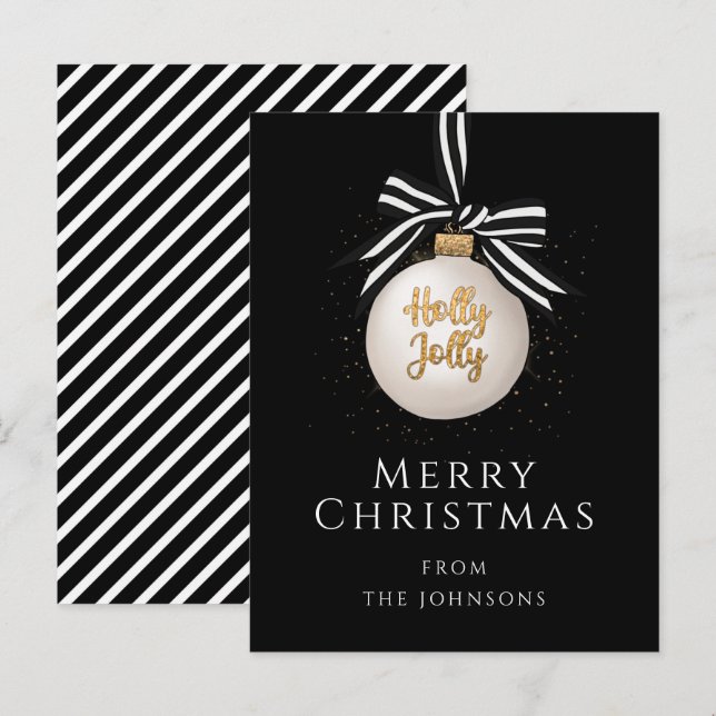 Elegant Black Stripes Merry Christmas Bauble Postcard (Front/Back)