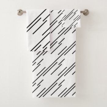Elegant Black Stripes Pattern White Bath Towel Set by HasCreations at Zazzle