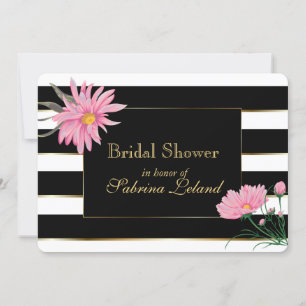 Elegant Black Stripes Pink Floral Bridal Shower Invitation