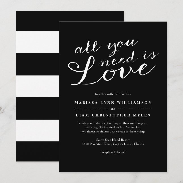Elegant Black Stripes Wedding Invitation (Front/Back)