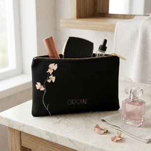 Elegant Black Stylish Floral Boho Cute Accessory Pouch