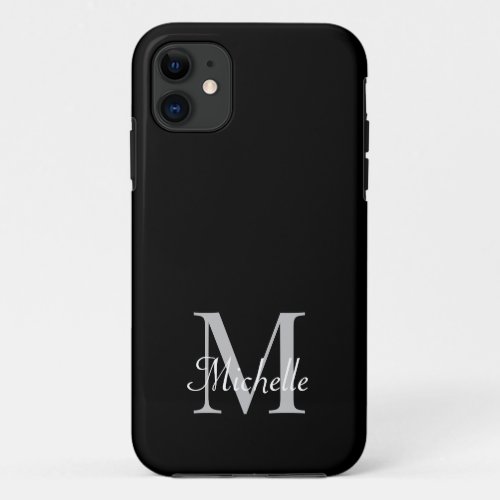 Elegant Black Stylish Monogrammed  iPhone 11 Case