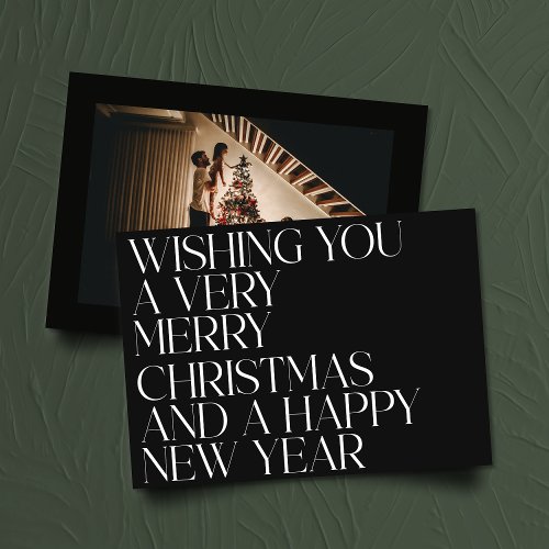 Elegant Black Stylish Typography Photo Christmas Holiday Card