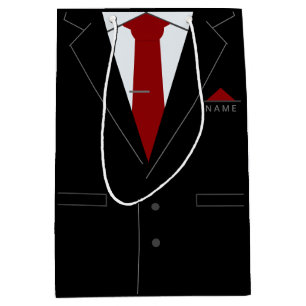 Elegant Black Suit & Red Necktie - Add Your Name Medium Gift Bag