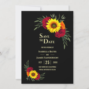 Elegant Black Sunflower Burgundy Rose Wedding Save The Date