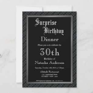Elegant Black Surprise 30th Birthday Dinner Invitation