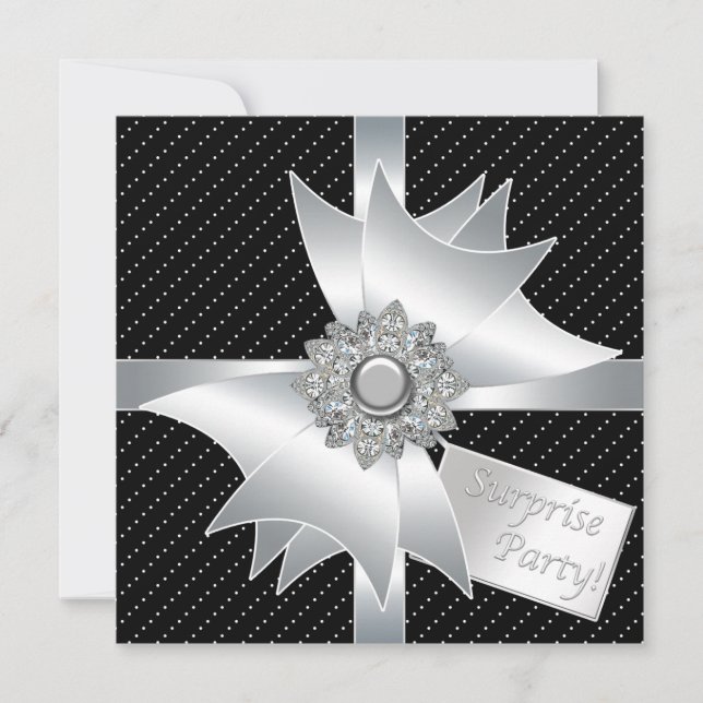Elegant Black Surprise Birthday Party Invitation (Front)