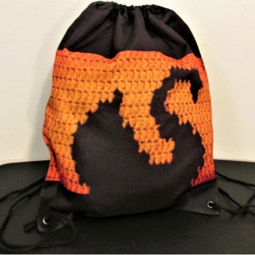 Elegant Black Swan in Sunset Artisan Crochet Print Drawstring Bag