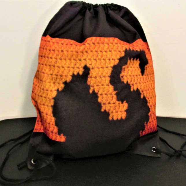 Elegant Black Swan in Sunset Artisan Crochet Print Drawstring Bag (Creator Uploaded)
