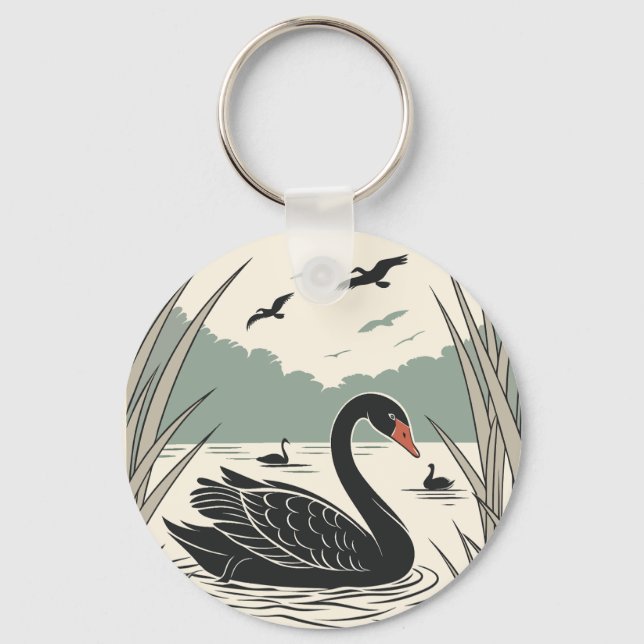 Elegant Black Swan  Keychain (Front)