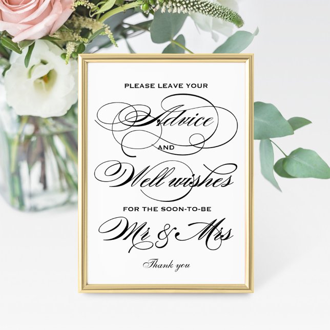 Elegant Black Swash Bridal Shower Advice Sign (Creator Uploaded)
