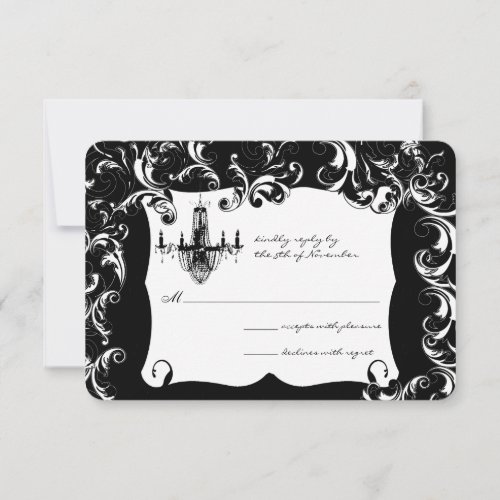Elegant Black Swirl Chandelier Wedding Response Invitation
