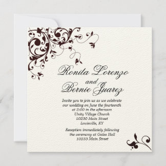Elegant Black Swirl - felt cream Invitation