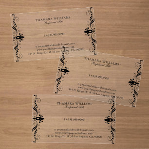 Elegant Black Swirl Frame Clear Business Cards