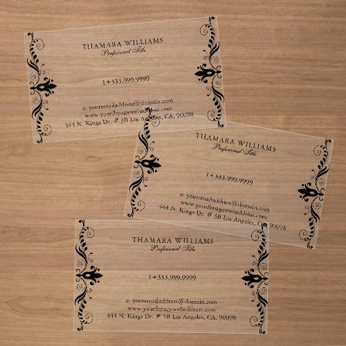 Elegant Black Swirl Frame Clear Business Cards